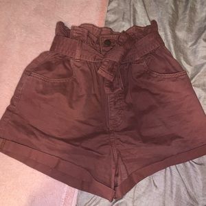 Tied High-Waisted Maroon Shorts